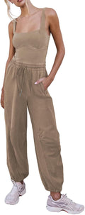 Women's Sleeveless Summer Jumpsuit Square Neck Drawstring Waist this