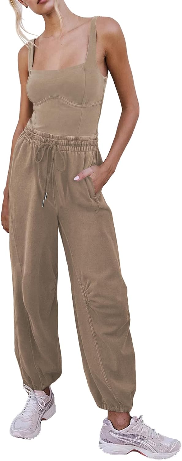 Women's Sleeveless Summer Jumpsuit with Drawstring Waist