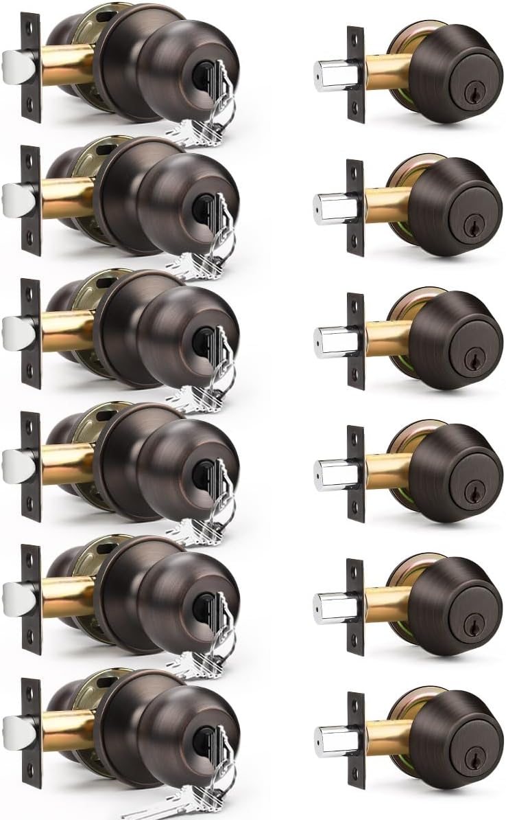 6 Pack Entry Door Locksets with Single Cylinder Deadbolt Set