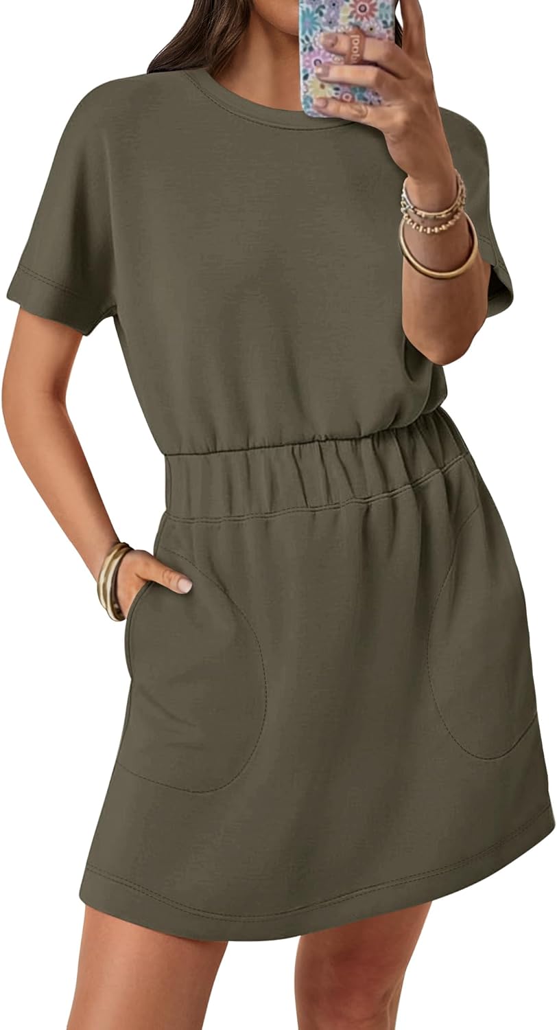 ANRABESS Womens Casual Mini T Shirt Dress with Pockets