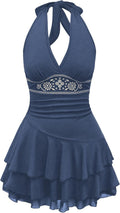 SOLY HUX Women's Halter Backless Mini Dress - Flowy V Neck Summer