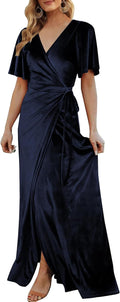 Women's Velvet Wrap Maxi Dress V Neck Bell Sleeve - Elegant Cocktail