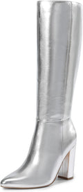 Knee High Boots for Women Pointed Toe Chunky Heel - Tall Zip-Up