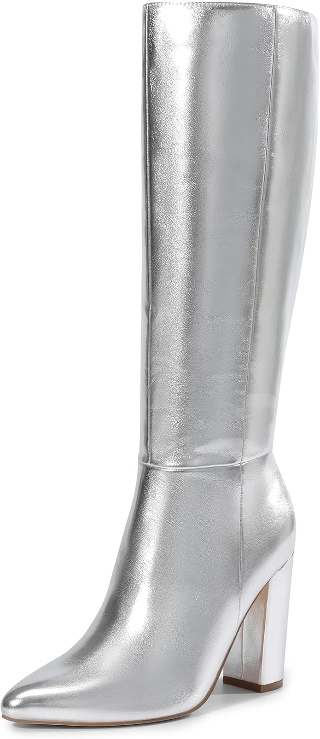 Knee High Boots for Women with Chunky Heel and Pointed Toe