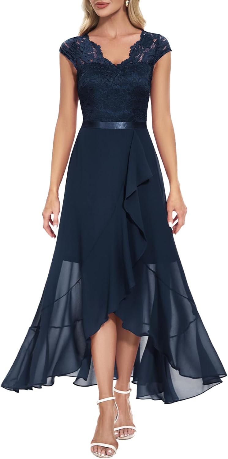 Elegant Hi-Lo Floral Lace Dress for Wedding Guests and More