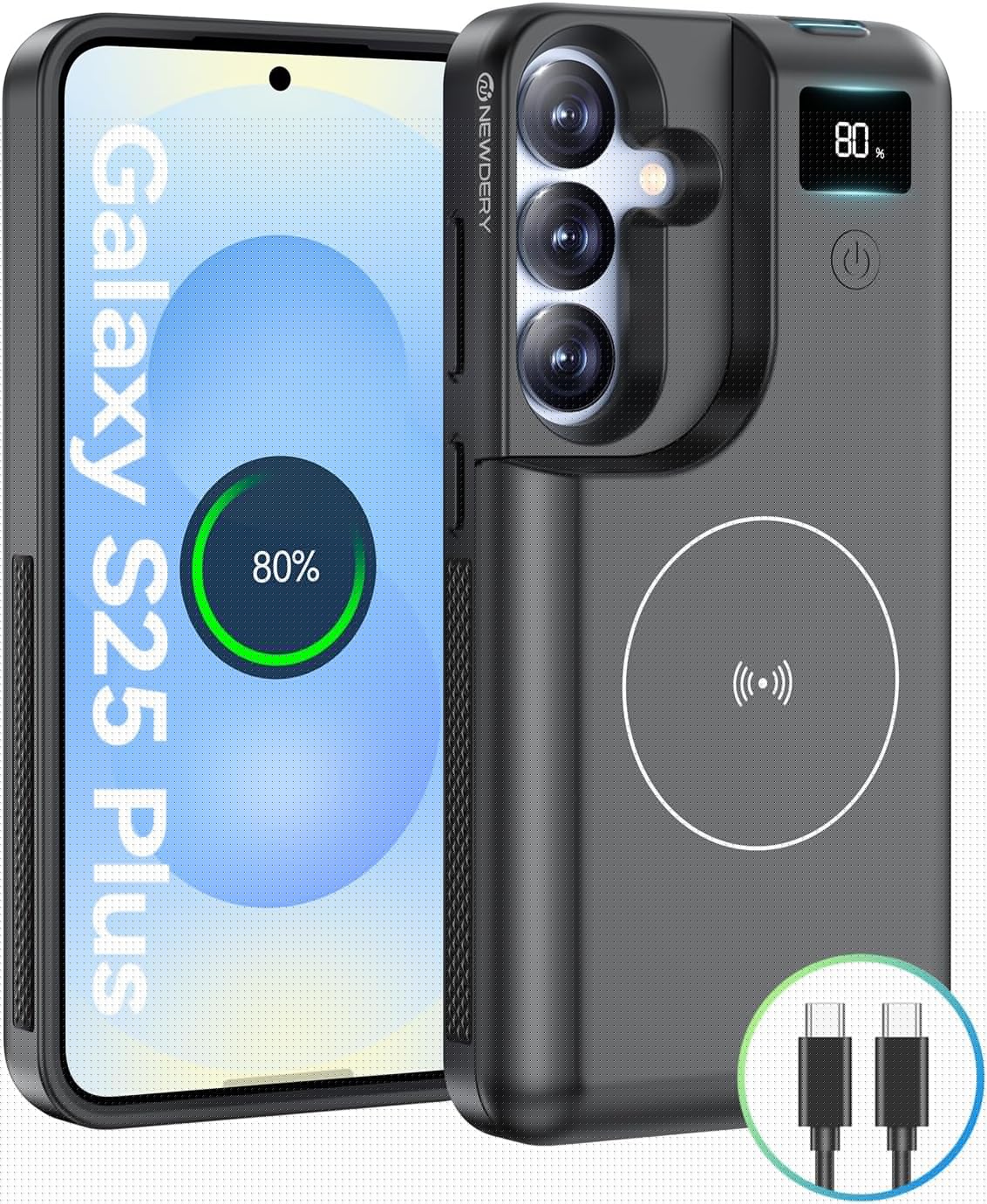 NEWDERY Samsung Galaxy S25 Plus Battery Case with 10000mAh Power