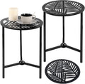 13in Black Metal Outdoor Side Tables Set of 2 - Leaf Design
