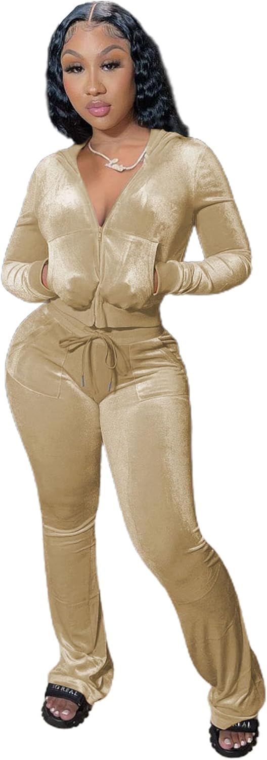 YIDENGYMX Womens 2 Piece Velour Tracksuit for Stylish Comfort