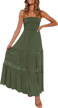 Bohemian Strapless Off Shoulder Lace Trim Maxi Dress - Flowy Beachwear