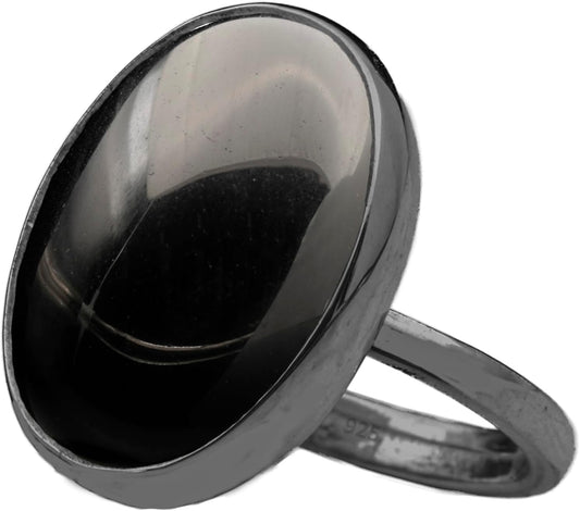 Natural Labradorite Crystal Ring in Black Oxidized Silver