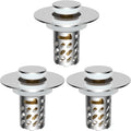 All Metal Bathroom Sink Stopper 3 Pack - Pop Up Strainer for Hair