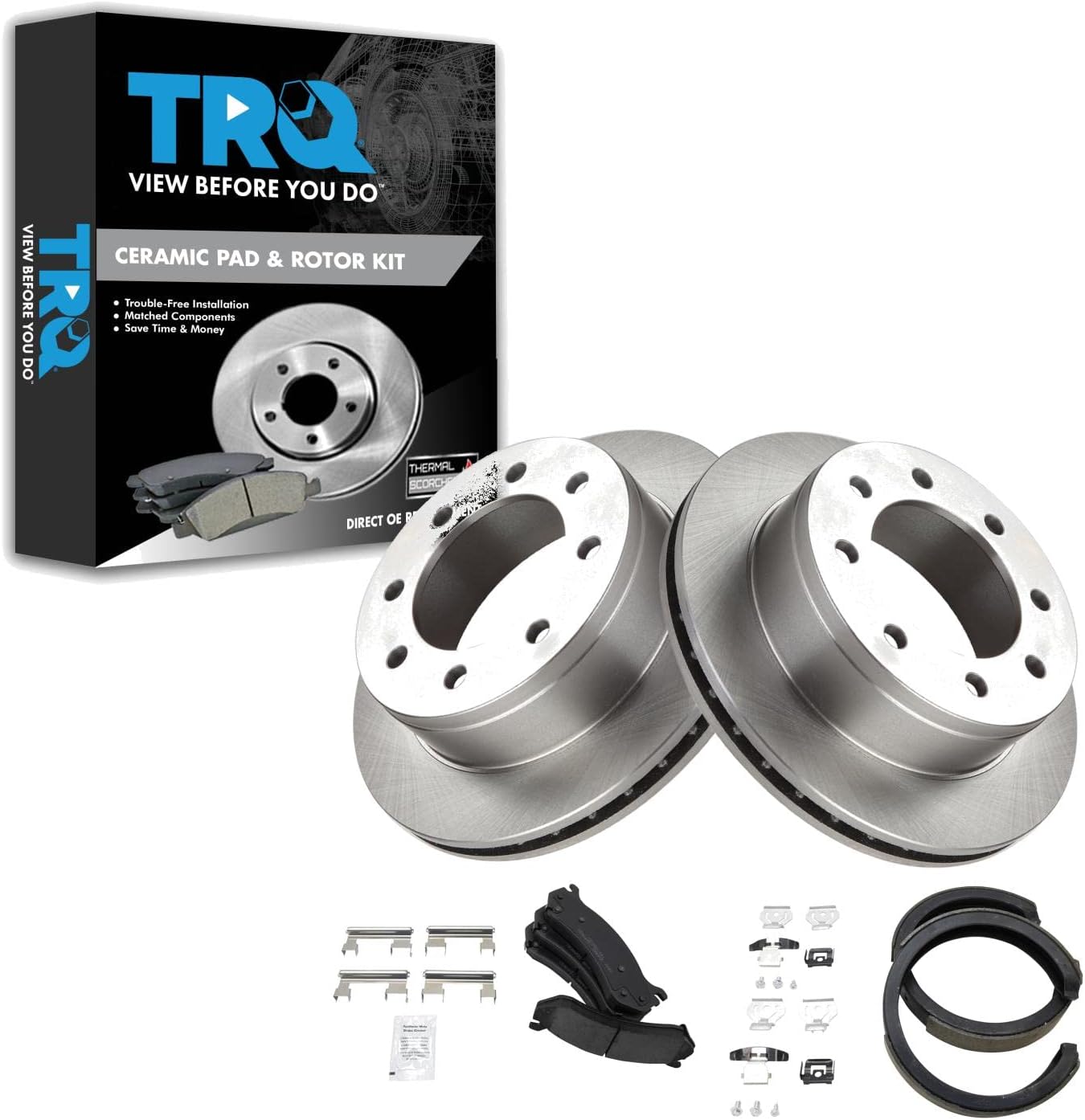 TRQ Rear Ceramic Brake Pad & Rotor Kit for Chevrolet & GMC