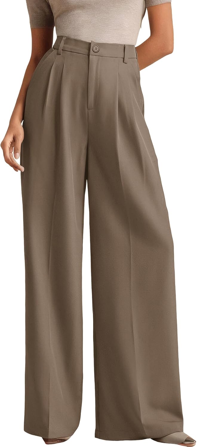 ELLEVEN Women's Casual Wide Leg Dress-Pants for Comfort