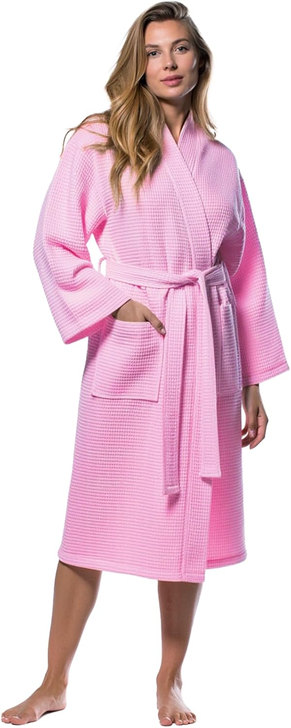 Turquaz Lightweight Full-Length Waffle Kimono Bathrobe for Women
