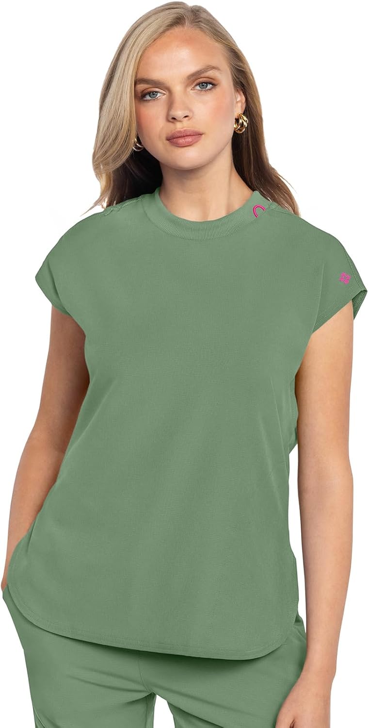 Med Couture Women's Round Neck Tuckable Scrub Top with Pockets