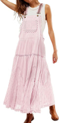 Women's Casual Lace Embroidered Maxi Dress with Pockets