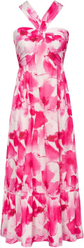 Criss Cross Halterneck Sleeveless Floral Maxi Dress - Flowy Summer