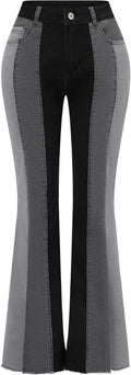 Women Patchwork Flare Jeans High Waisted Bell Bottoms - Stretchy Fit