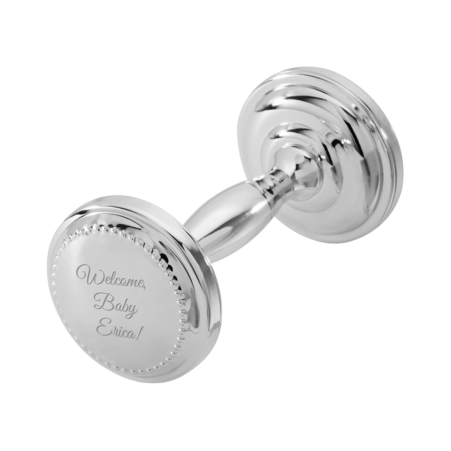 Engraved Silver Beaded Baby Rattle with Customization Option