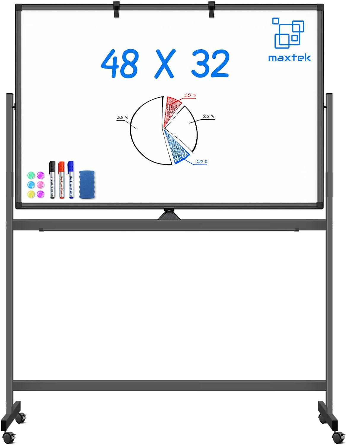 Rolling Dry Erase Board 48 x 32 for Home Office and Classroom