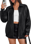 Trendy Queen Womens Oversized Faux Leather Moto Biker Jacket - Fall