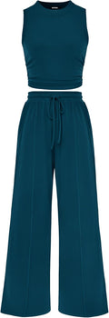 Women Summer 2 Piece Outfits - Comfortable Cropped Top & Wide Leg Sets