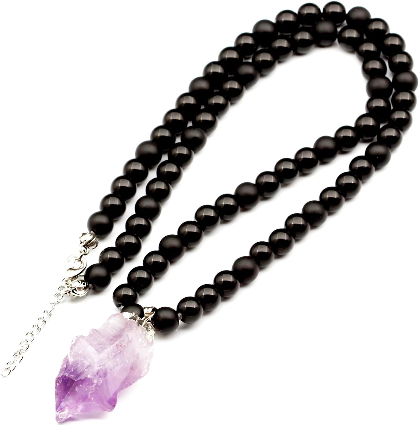 Natural Raw Tourmaline Pendant with Black Onyx Beaded Necklace