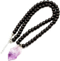 Natural Raw Tourmaline Pendant Black Onyx Beaded Necklace (Style Y5LZ)