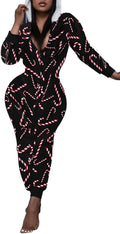 One Piece Hooded Sleepwear for Women - Sexy Printed Christmas Jumpsuit
