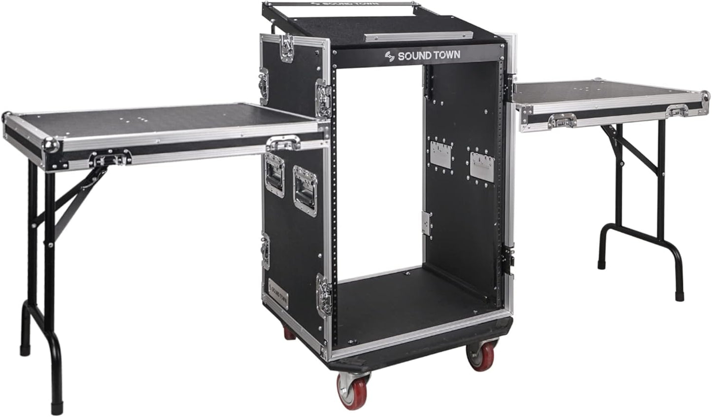 Heavy-Duty 1/2in Plywood 16U PA DJ Rack with Slant Mixer Top