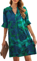 Womens V-Neck Ruffled Short Sleeve Dress - Casual Knee Length Shift