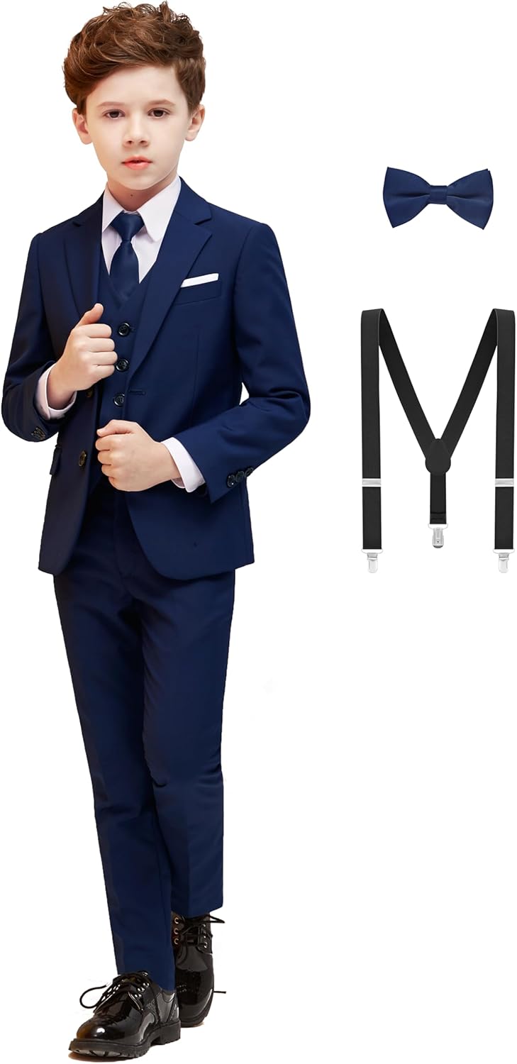 Boys' Formal Dresswear Suits Set with Suspenders and Adjustable Waist