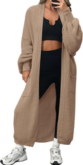 Women's Oversized Long Acrylic Cardigan Duster - Open Front Cozy
