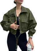 Womens Cropped Zip-Up Anorak Coat - Lightweight Utility Jacket