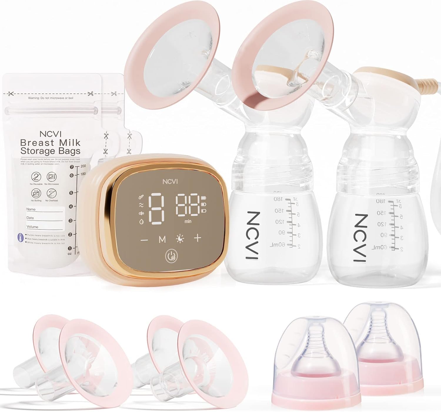 NCVI Double Electric Breast Pump with Night Light & 4400mAh Battery