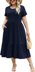 Women's Plus Size Midi Casual Dress with Pockets - Relaxed Tiered Fit