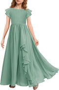 Girls Lace Flower Maxi Dress Ruffle Sleeve A-Line Flowy - Elegant