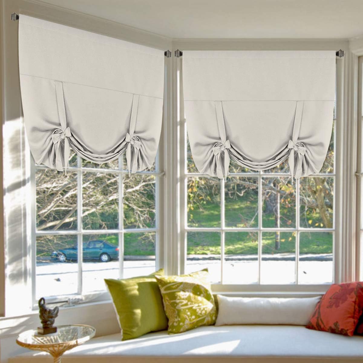 Energy Efficient Tie Up Shades - Small Window, Ivory, 2 Panels