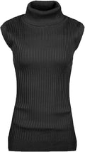 v28 Women Sleeveless High Neck Turtleneck Stretchable Knit Sweater Top