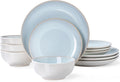 Plates and Bowls Sets for 4 - 12-Piece Off White Stoneware Set
