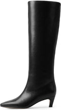 Knee High Boots Women Square Toe Kitten Heel - PU Leather Comfort