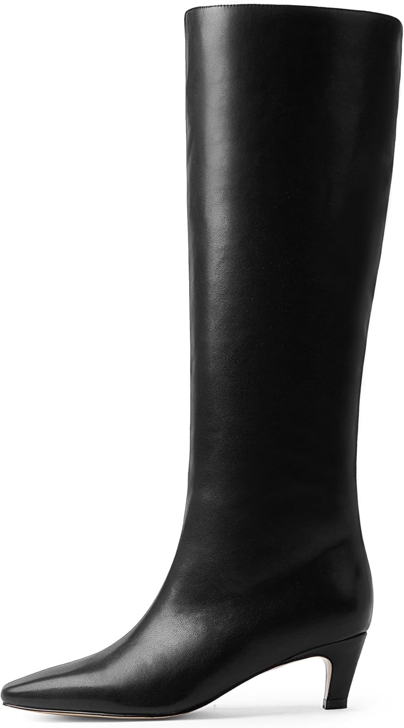 Modatope Knee High Boots Women with Square Toe and Kitten Heel