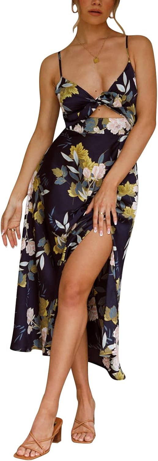Fashionme Women Spaghetti Strap Midi Satin Dress for All Occasions