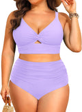 Plus Size Two Piece Swimsuit for Women - Light Lavender High Waist
