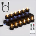 Black Rechargeable Tea Lights Candles - Reusable Gothic Halloween
