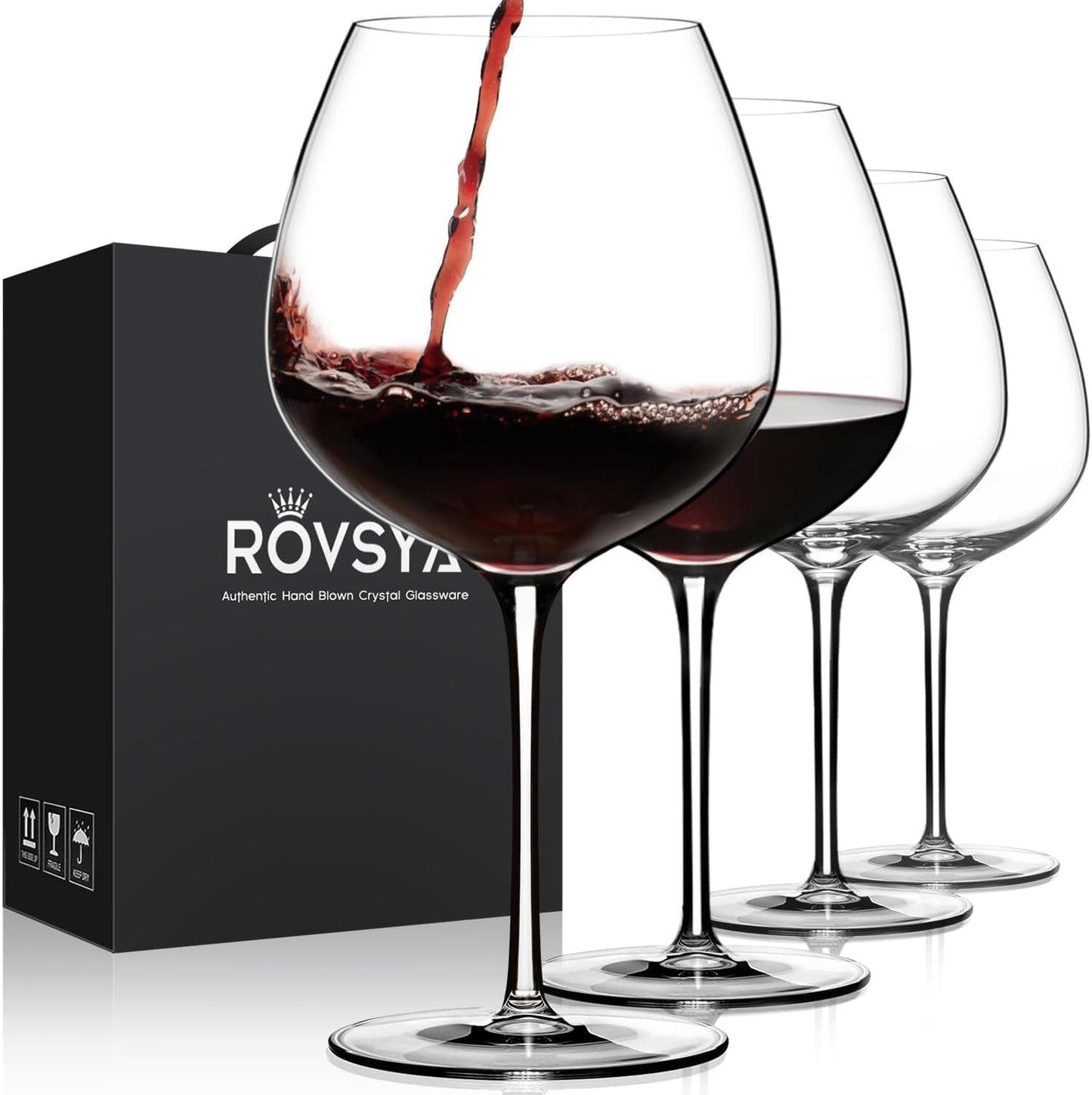 Hand Blown Crystal Red Wine Glasses Set of 4 for Tasting