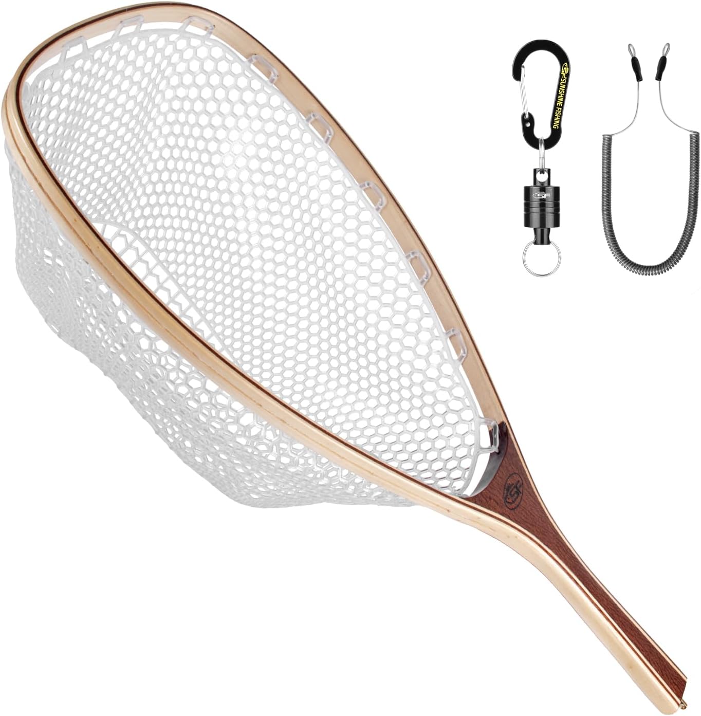 SF Fly Fishing Landing Net with Soft Rubber Mesh for Trout