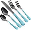 20-Piece Black and Lake Blue Silverware Set - Durable Everyday
