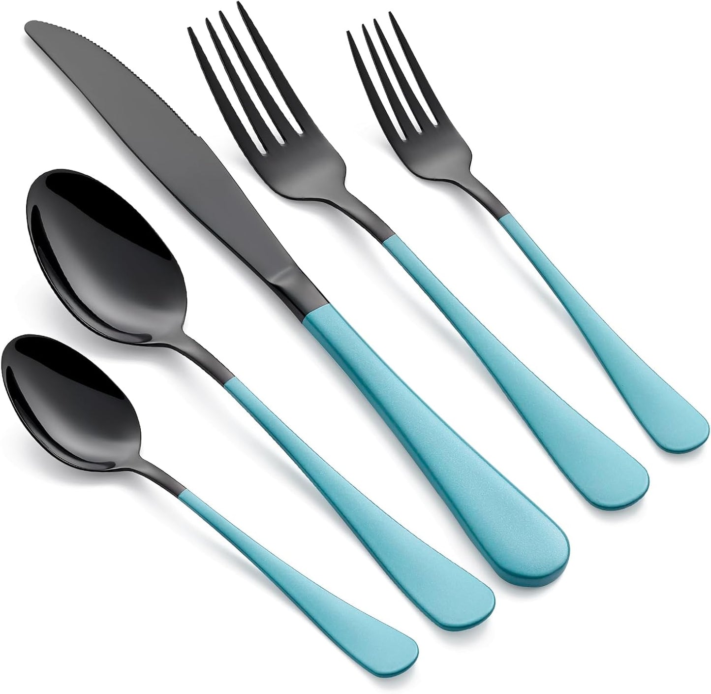 20-Piece Black and Lake Blue Silverware Set for Elegant Dining