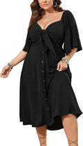 Plus Size Summer Dress Deep V Neck Smocked Midi - Flowy Fit